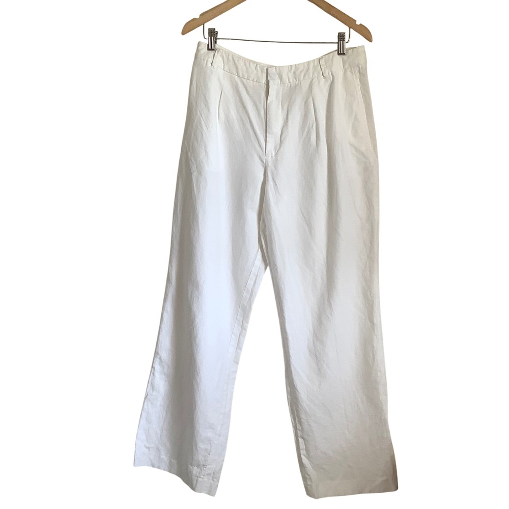 J. Crew Womens White Linen Blend Wide Leg Pleated High Rise Pants Size 12 - Picture 4 of 12